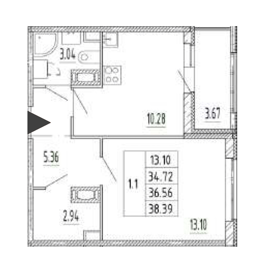 1-комнатная квартира 34.73 м², 12/12 эт., ЖК «Полис Приморский 2»